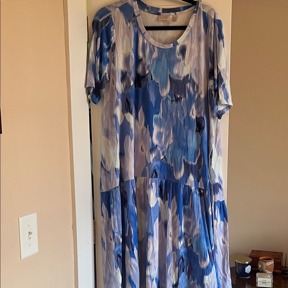 LOFT Blue and White Midi Dress